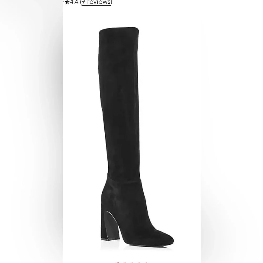 AQUA Womens Black Padded Carie Square Toe Flare Zip-Up Leather Heeled Boots